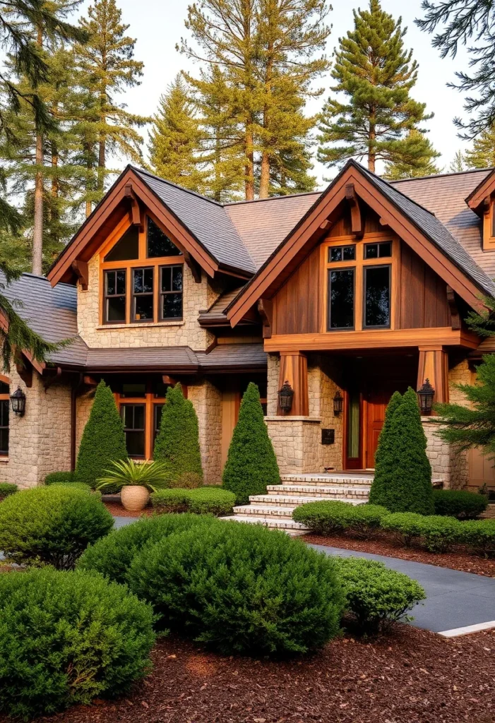 Craftsman style house in wooded setting