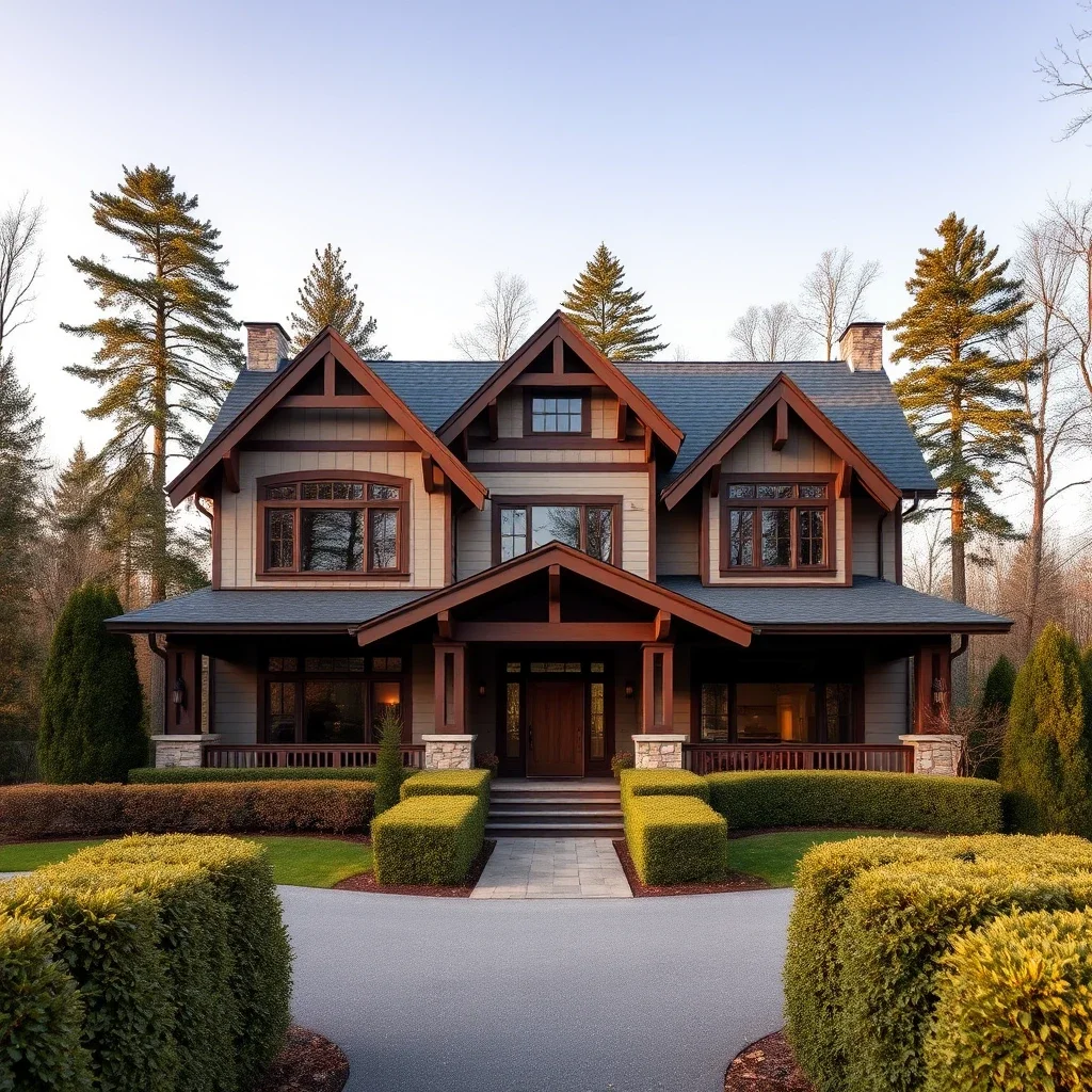 Modern mountain Craftsman house with wrap-around porch