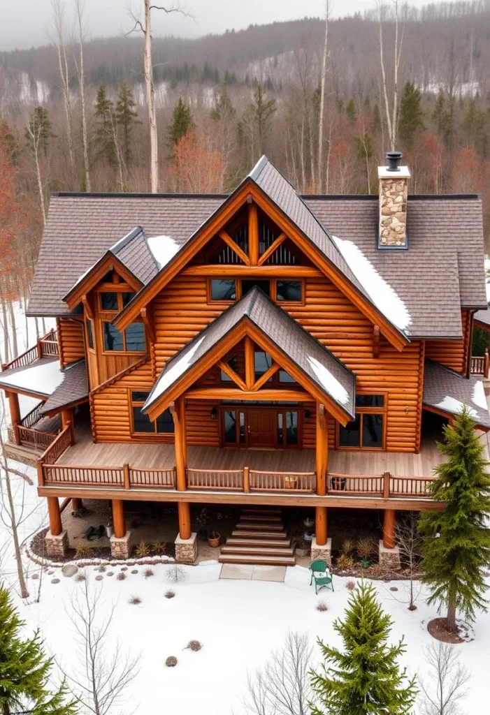 Log home in snowy mountains