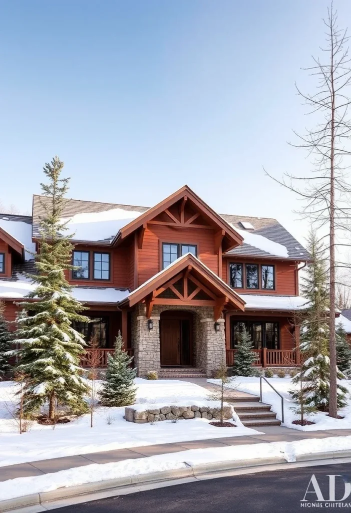 Mountain Thunder Lodge style Craftsman in snow