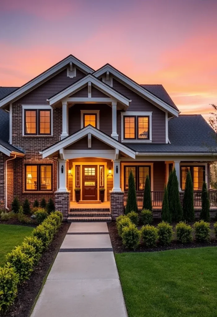 Craftsman style house at twilight