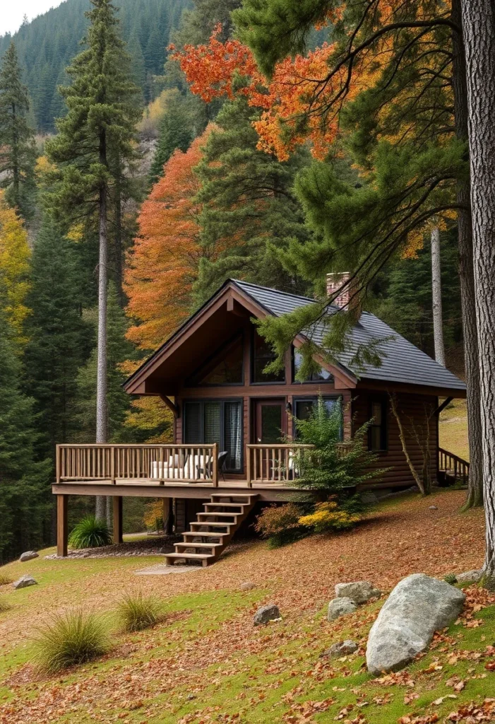 Lakeside A-frame tiny house, perfect for a nature getaway.