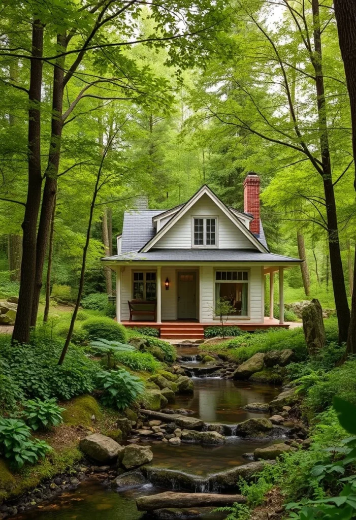 Charming creekside tiny house, a tranquil nature escape.