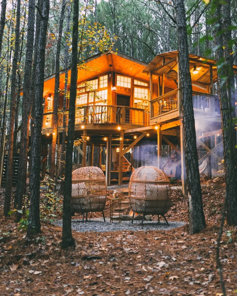 Stunning multi-level treehouse design nestled in the forest.