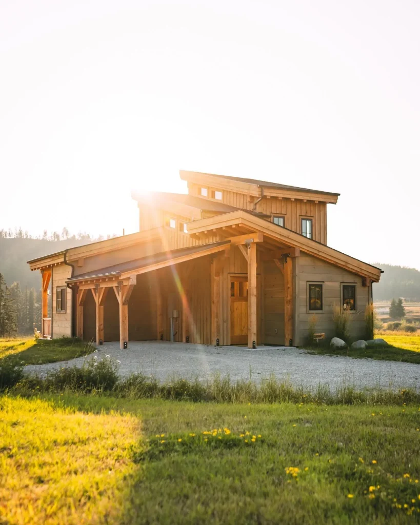 Stunning mountain house design with natural wood exterior.