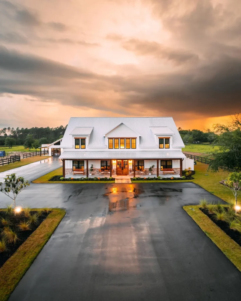 Modern farmhouse stunning house design with white exterior.