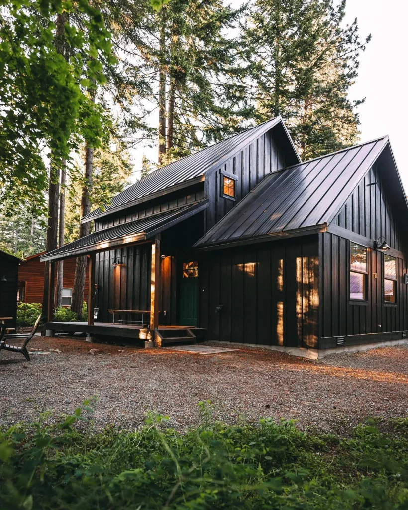 Modern cabin stunning house design with dark exterior.