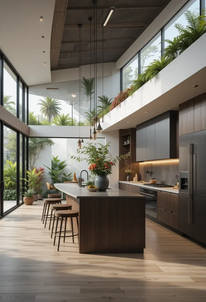 Modern Open Kitchen, Wood and Gray Tones, Large Island