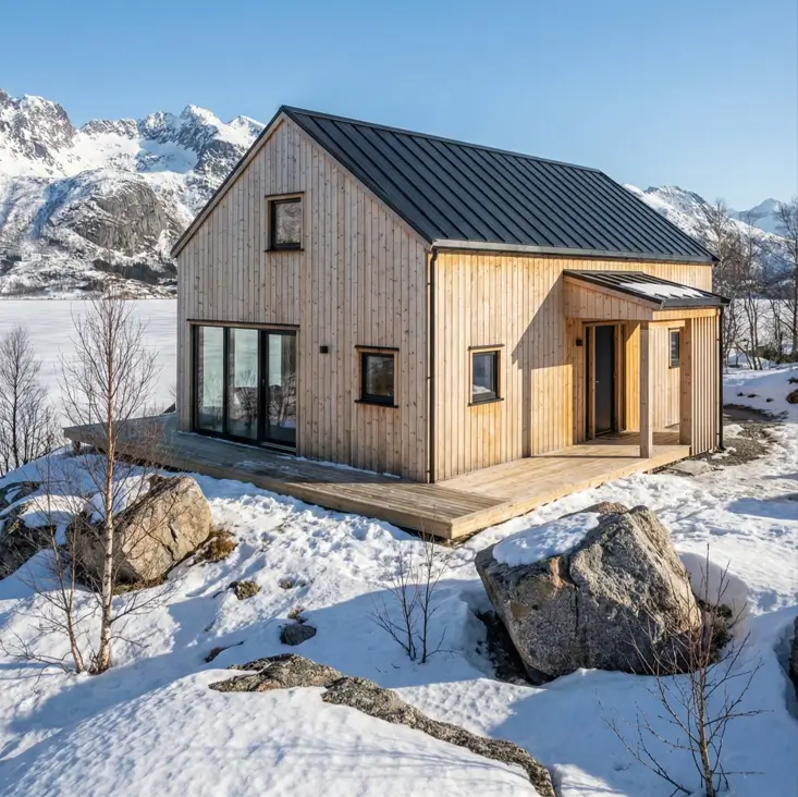 18 Scandinavian Cabin Design Ideas for Warm, Minimal Living 18 Raw timber minimalist cabin with untreated vertical siding mimicking surrounding boulders on snowy terrain.