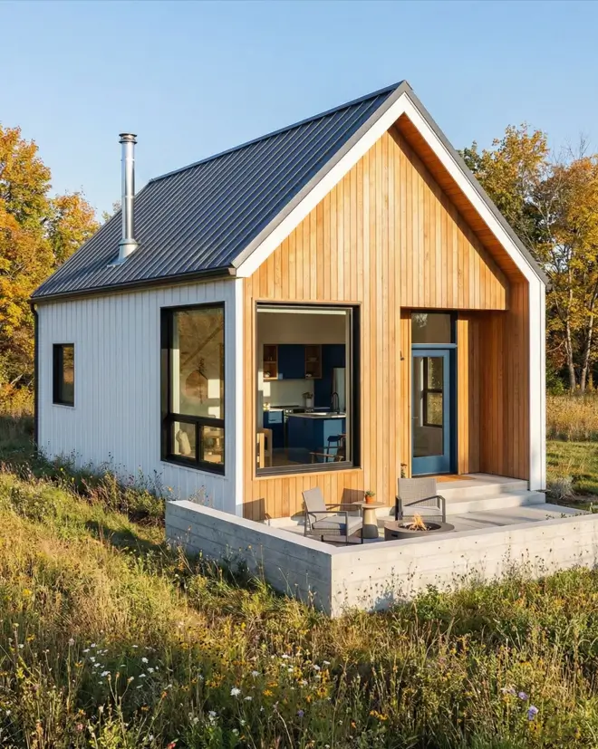 33 Small Scandinavian House Ideas That Prove Less Is More 4 Modern gabled cottage with crisp white siding, warm wood accents, and a sharp zinc roof.