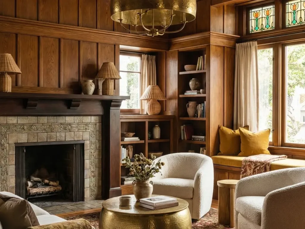 26 Craftsman Home Interior Ideas for Timeless Charm and Modern Living 102 Modern Craftsman home interior feature image showcasing a cohesive blend of exposed joinery, earthy palettes, and streamlined furnishings that define the 2026 aesthetic.