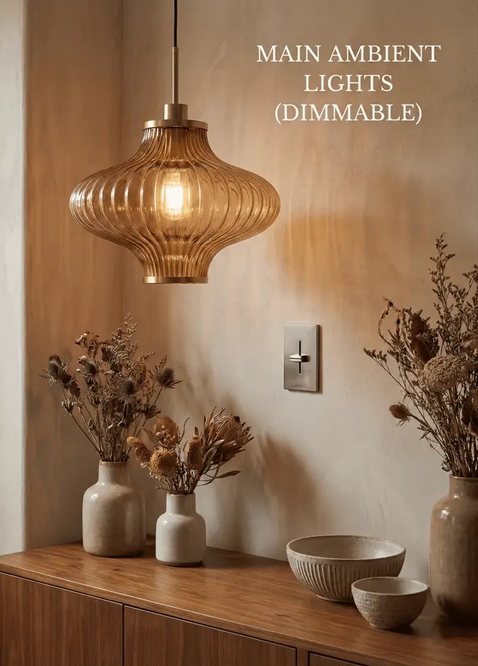 How to Use Lighting to Elevate Your Space 6 Dimmable pendant light used as ambient lighting, showing how controlling main lights can create a softer and warmer atmosphere at home.