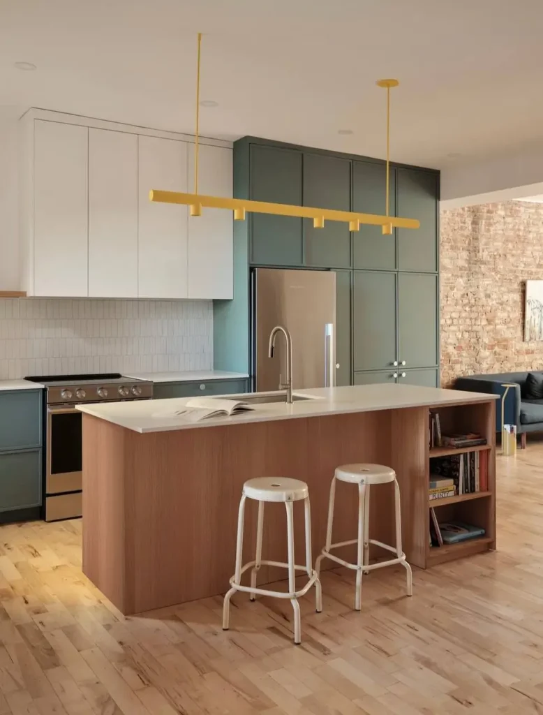 16 Kitchen Color Combination Ideas That Feel Right at Home 15 Two-tone kitchen with white cabinets on one side and forest green on the other