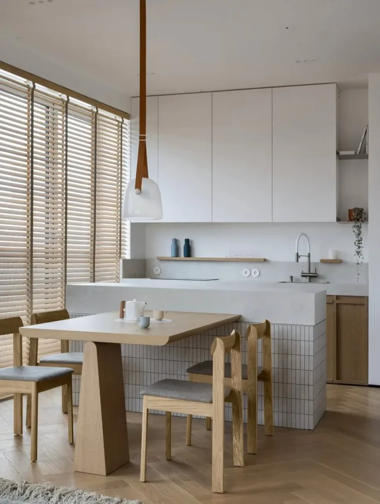 16 Kitchen Color Combination Ideas That Feel Right at Home 18 Crisp white and pale light oak Scandinavian kitchen palette