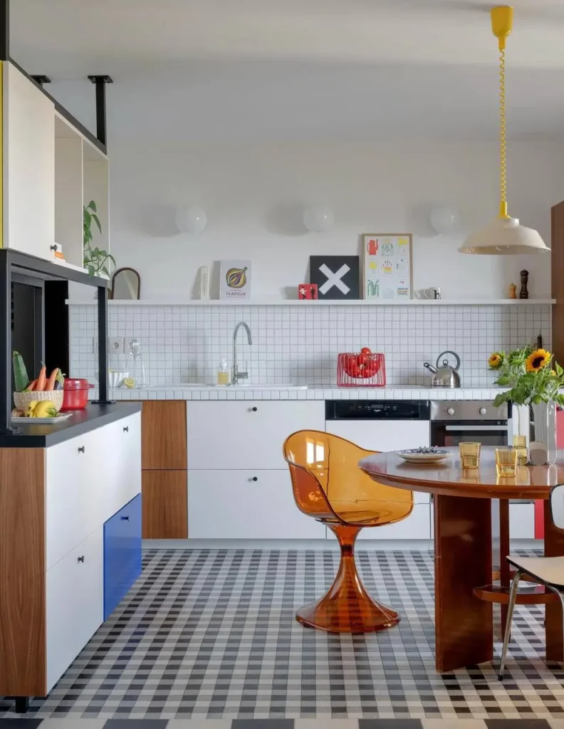16 Kitchen Color Combination Ideas That Feel Right at Home 7 White and walnut wood kitchen color combination with a cobalt blue accent