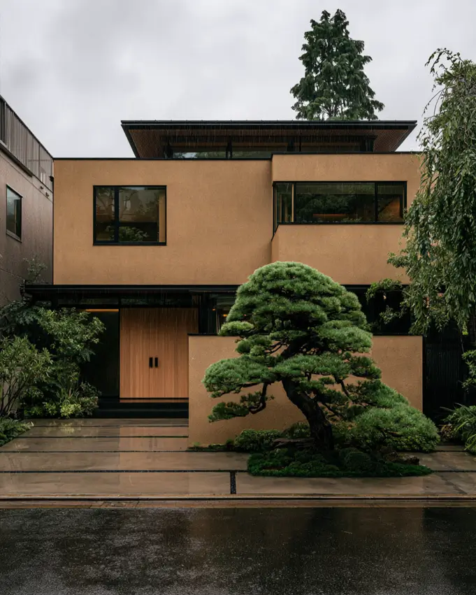 40 Tan House With Black Trim Exteriors Worth Copying 15 Japanese modern tan and black house with slim black window frames, tan stucco, and a sculpted pine