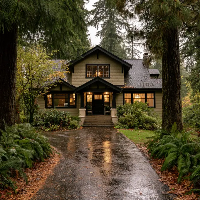 40 Tan House With Black Trim Exteriors Worth Copying 20 Woodland Craftsman tan and black house with greige-tan shingles, black window trim, and timber brackets