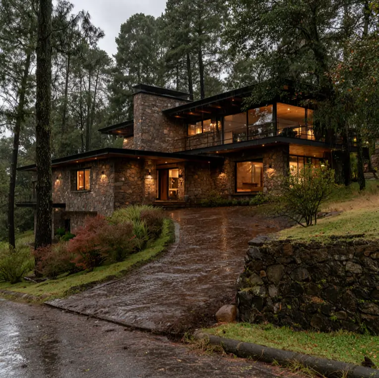Hillside House Design: 38 Ideas for Building With the Slope 21 stone and glass hillside house design stepping up a pine slope with a stone retaining wall