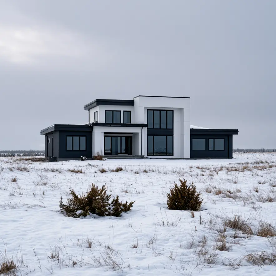 46 Modern Black and White House Exterior Ideas for a Timeless Look 21 Modern black and white house exterior with a white central tower between black single-story wings