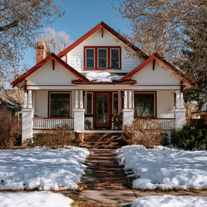 White House with Red Trim: 27 Ideas and How to Pick Your Red 22 White-painted-brick Craftsman bungalow with deep brick-red gable, window, and door trim