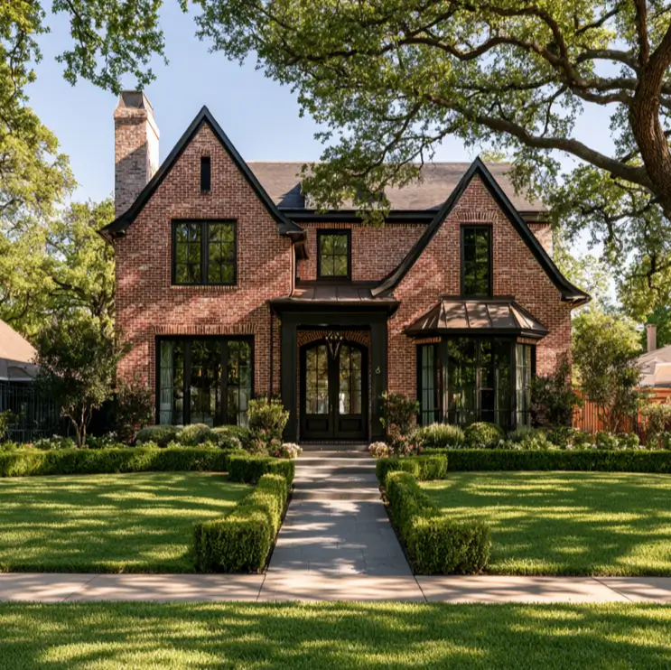 46 Red Brick House With Black Trim Ideas for Standout Curb Appeal 30 Red brick Tudor house with black trim and a tall black entry surround