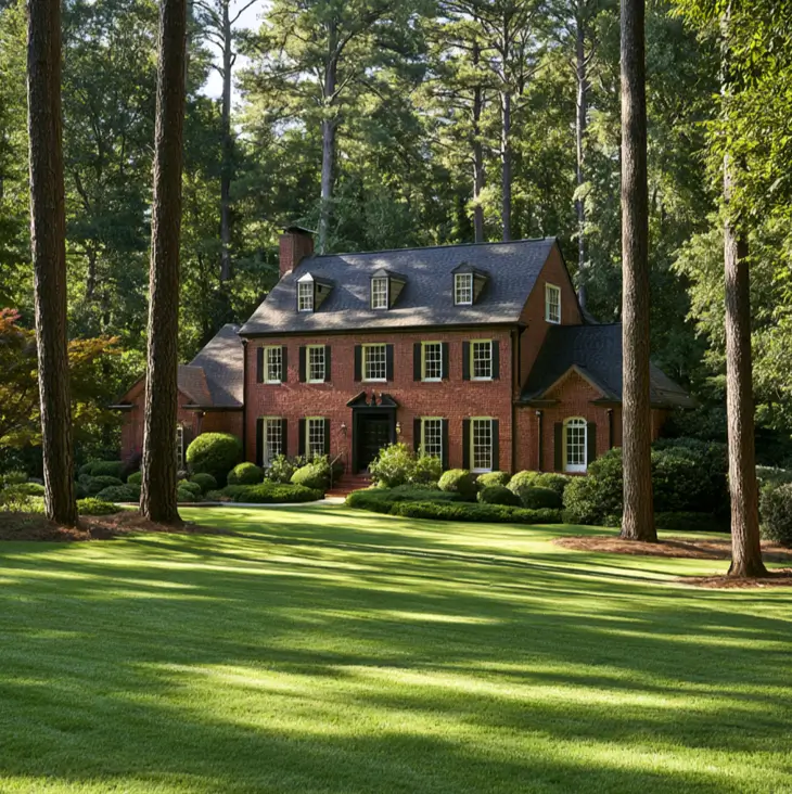 46 Red Brick House With Black Trim Ideas for Standout Curb Appeal 35 Red brick Colonial house with black shutters, black door, and symmetrical windows