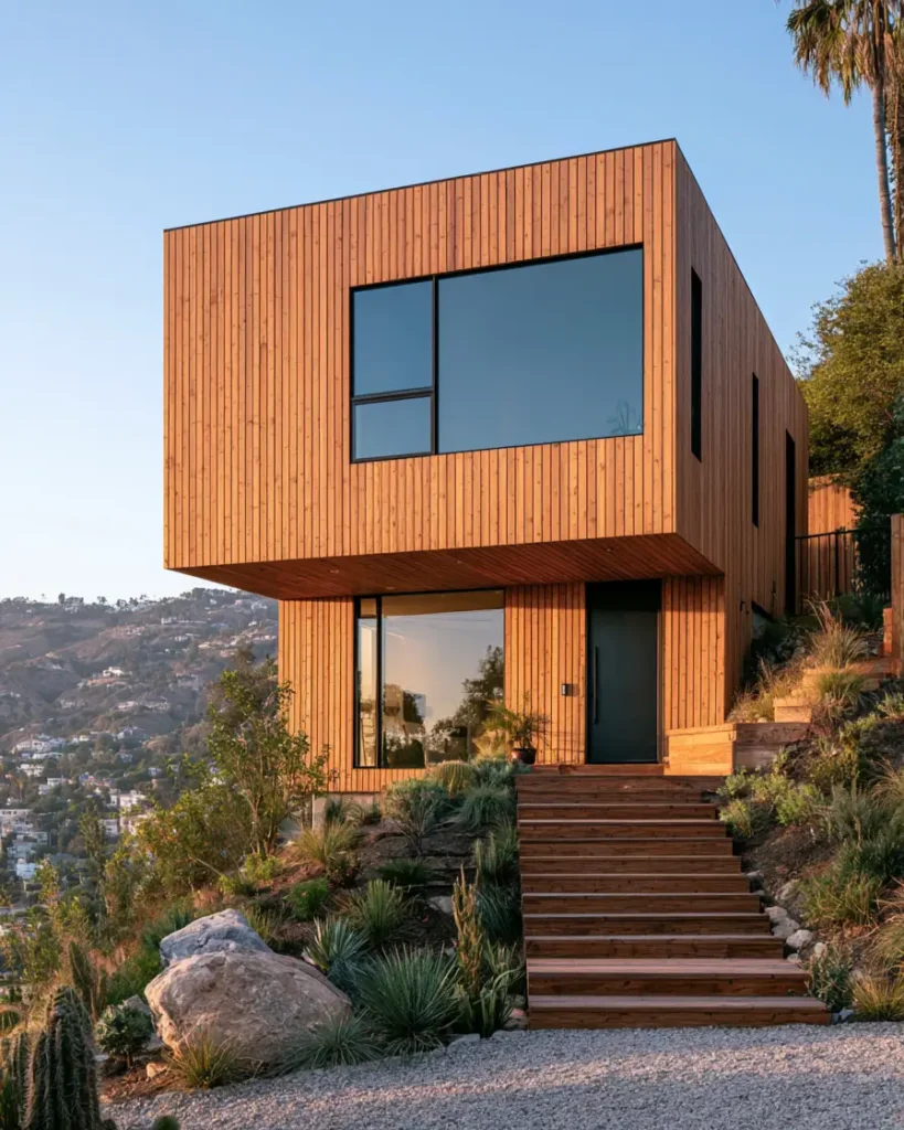 Hillside House Design: 38 Ideas for Building With the Slope 38 cedar-clad modern hillside house cantilevered over a steep canyon slope with a valley view