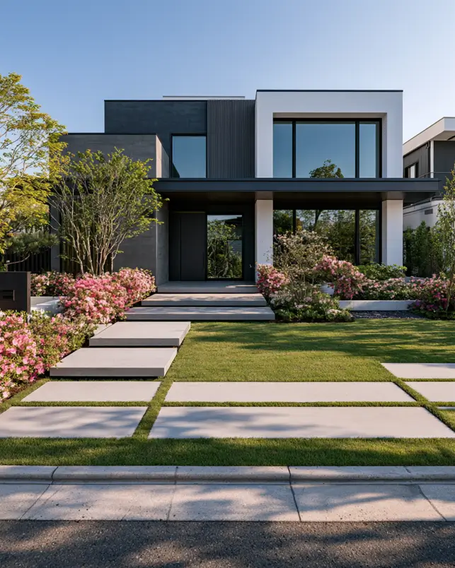 46 Modern Black and White House Exterior Ideas for a Timeless Look 11 Stacked charcoal and black cube volumes with a bright white block
