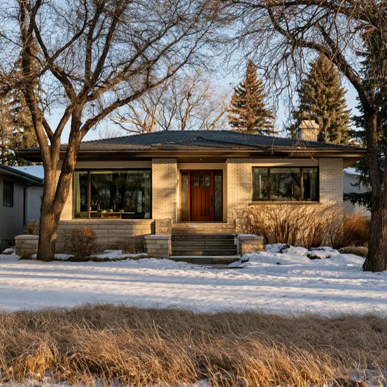 Blonde Brick House Ideas: 24 Warm Exteriors That Still Feel Fresh 24 Blonde brick bungalow with pale creamy brick, a light stone base, a wood front door, and a large picture window